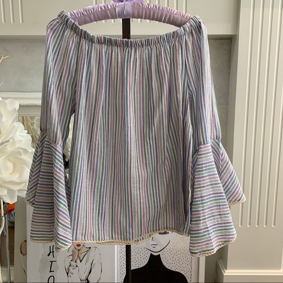 SOLITAIRE RAINBOW STRIPED BELL SLEEVE OFF SHOULDER - Picture 16 of 16
